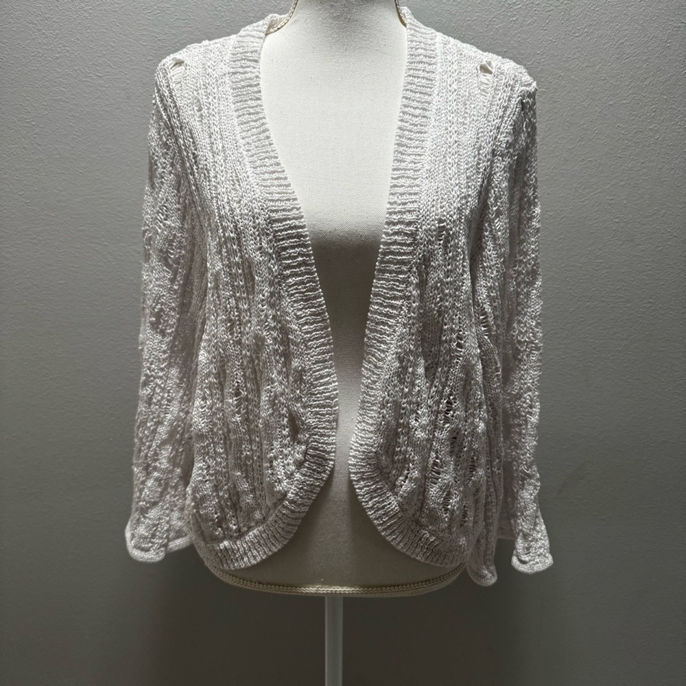 Lane Bryant Women’s White Cardigan 26/28 Distressed Open Front Flared Sleeves